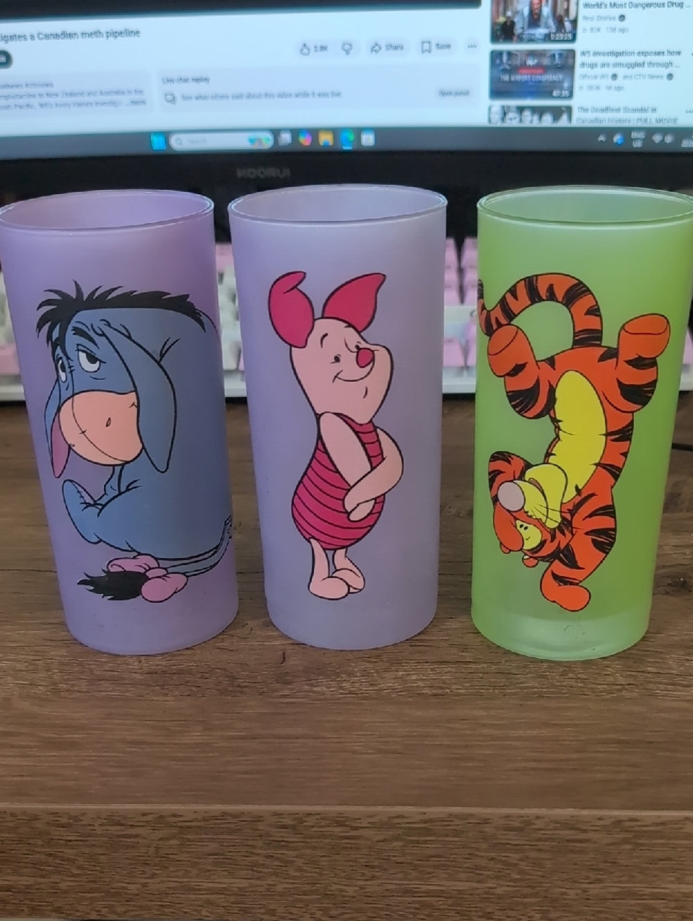 Disney Store Winnie the Pooh Frosted Glass Tumbler Set Of 3 Eeyore Piglet Tigger